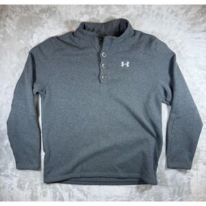 Under Armour Sweater Mens 3XL Gray ColdGear Snap Mock Neck Fleece Pullover